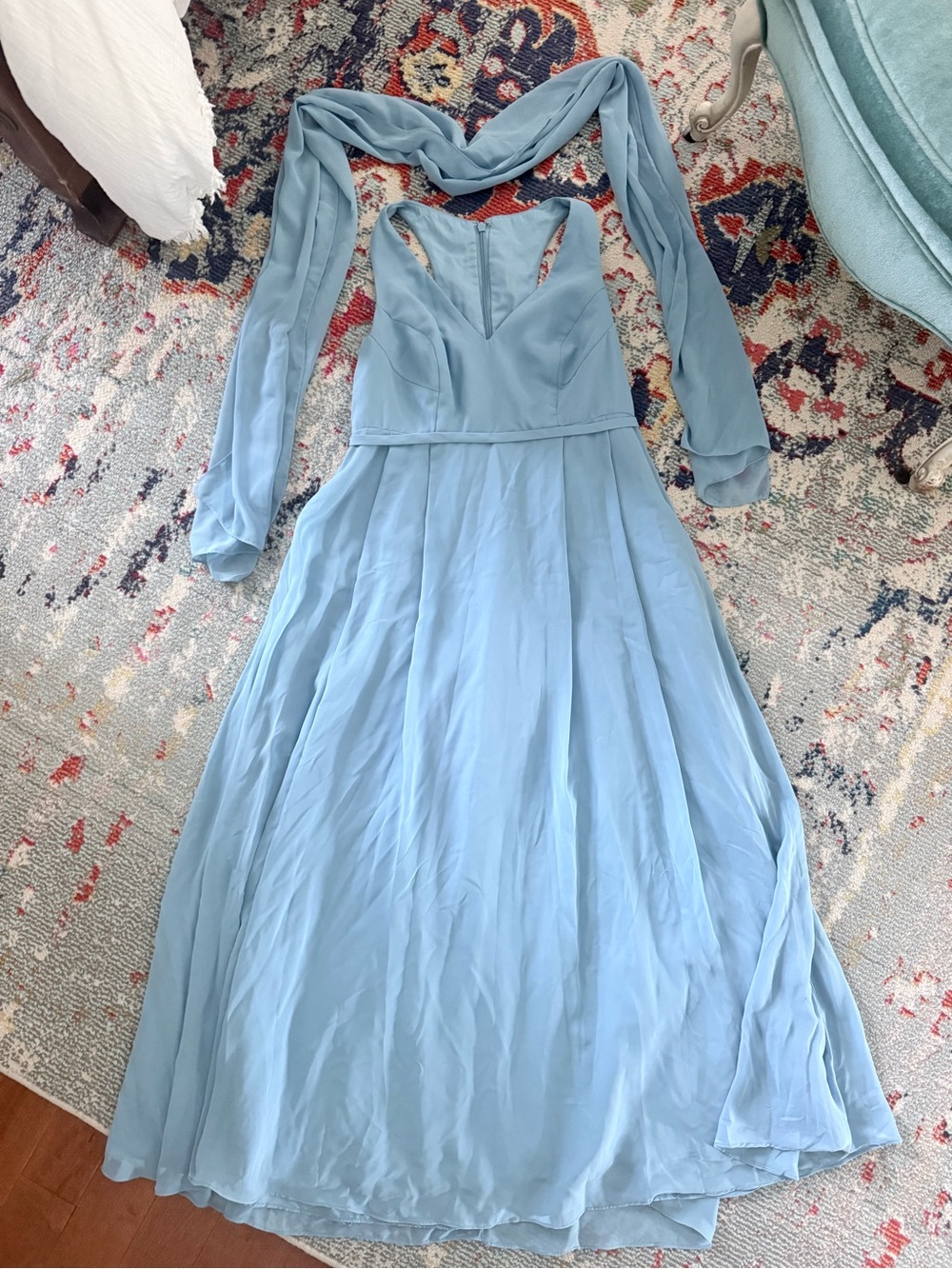 Azazie Light Blue Chiffon Maxi Dress with Scarf